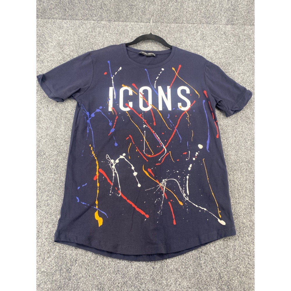 LCR Black Edition Icons Graphic T-Shirt Mens Medium Navy Blue Paint Splatter Tee